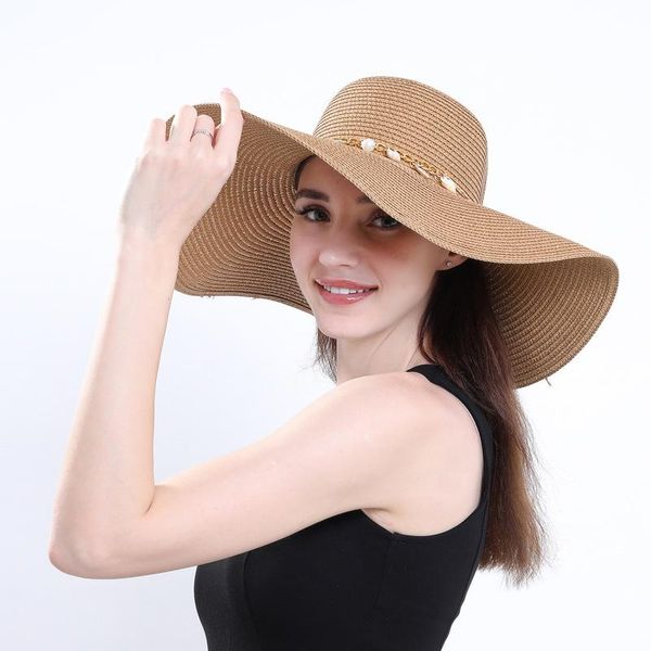 wide brim hats summer british pearl beading flat brimmed straw hat shading sun lady beach sunscreen fashion jazz cap, Blue;gray
wide brim hats summer british pearl beading flat brimmed straw hat shading sun lady beach sunscreen fashion jazz cap, Blue;gray