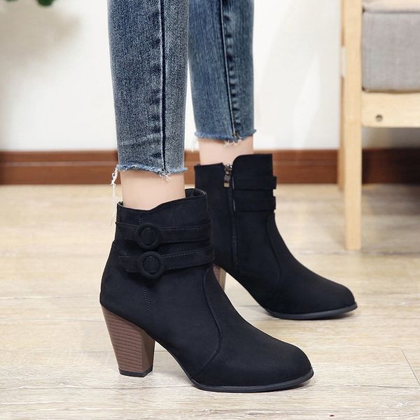 boots suede abrasive belt buckle thick spring and autumn high heel black brown half martin boots women's shoes
boots suede abrasive belt buckle thick spring and autumn high heel black brown half martin boots women's shoes