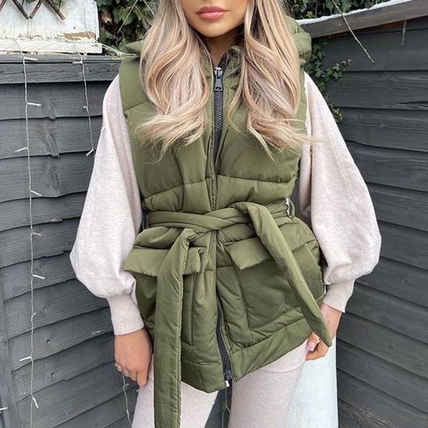 women's vests fashion solid zipper women elegant hooded tie belt pockets coats casual winter ladies, Black;white
women's vests fashion solid zipper women elegant hooded tie belt pockets coats casual winter ladies, Black;white