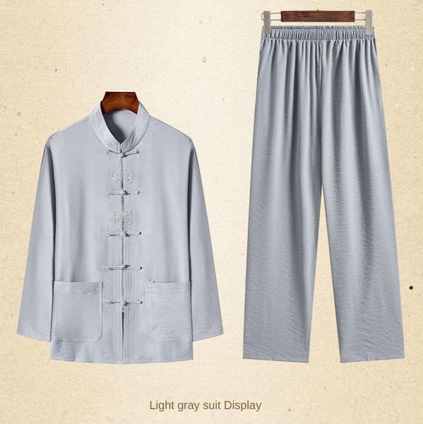 men's tracksuits spring and autumn tang suit chinese style linen embroidery dad, Gray
men's tracksuits spring and autumn tang suit chinese style linen embroidery dad, Gray