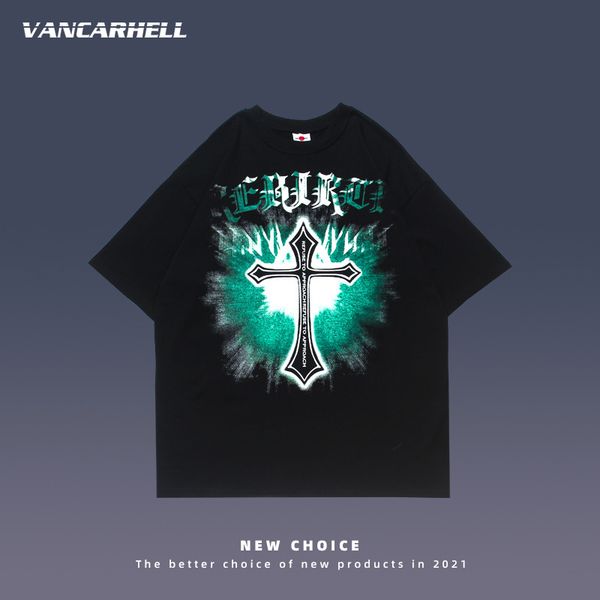 ch short t-shirt men's dark cross print summer trendy high street ins loose half sleeve shirt, White
ch short t-shirt men's dark cross print summer trendy high street ins loose half sleeve shirt, White