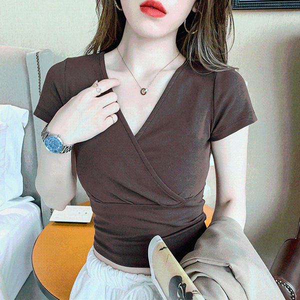 summer short sleeve cross tshirt cotton women korean t-shirt women's tees deep v-neck green coffee, White
summer short sleeve cross tshirt cotton women korean t-shirt women's tees deep v-neck green coffee, White