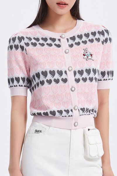 women's knits & tees women knitted cardigan crop 2021 summer round neck short sleeve heart print pink thin knit shirt knitwear, White
women's knits & tees women knitted cardigan crop 2021 summer round neck short sleeve heart print pink thin knit shirt knitwear, White
