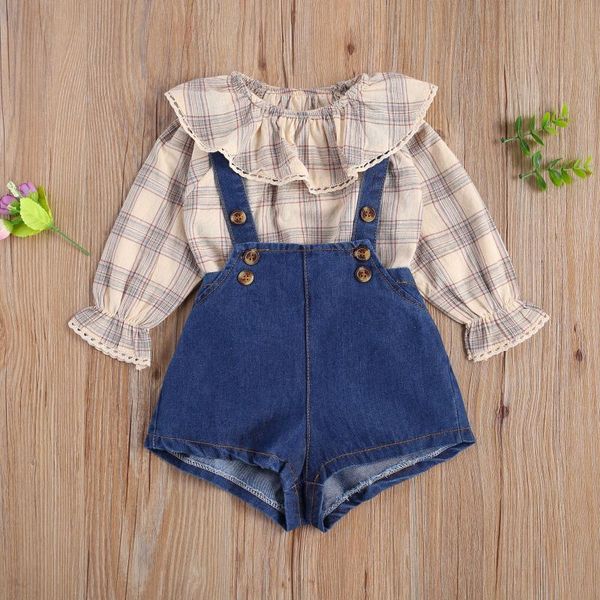 clothing sets 2 pcs born baby girls casual outfits long sleeve ruffle collar plaid pullover + button short suspender shorts children clothe, White
clothing sets 2 pcs born baby girls casual outfits long sleeve ruffle collar plaid pullover + button short suspender shorts children clothe, White