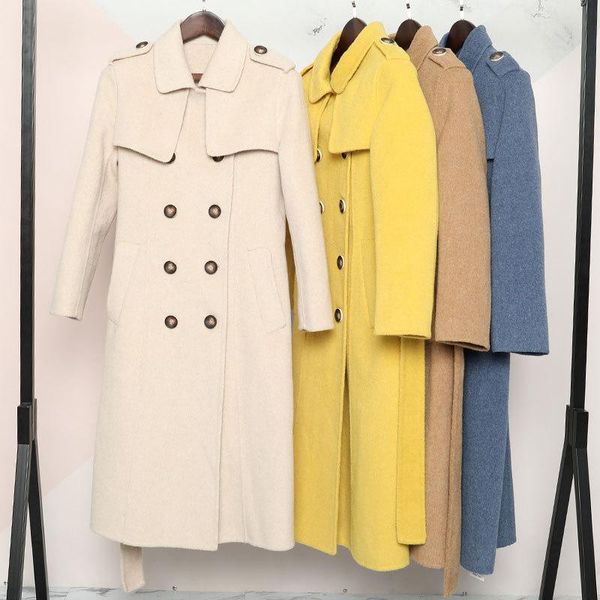 women's wool & blends fall and winter 2021 double-sided 100% cashmere overcoat knee long fleece british wind coat, Black
women's wool & blends fall and winter 2021 double-sided 100% cashmere overcoat knee long fleece british wind coat, Black
