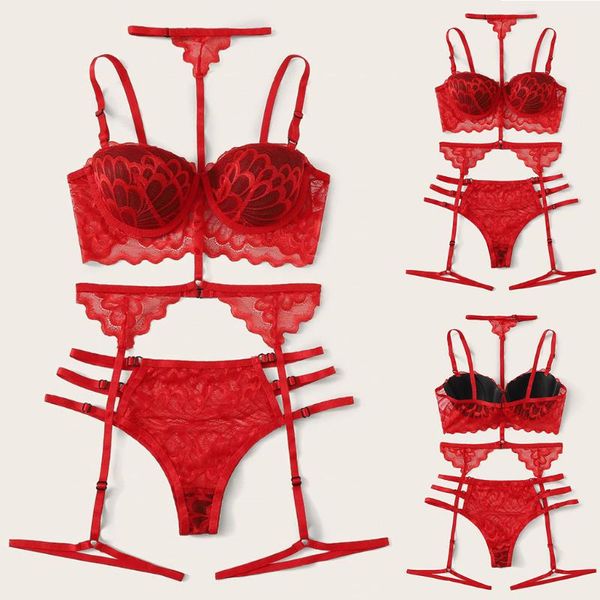 bras sets lace lingerie nightwear exquisite bra+garter+briefs set low-rise non-adjusted straps bandage lingeries, Red;black
bras sets lace lingerie nightwear exquisite bra+garter+briefs set low-rise non-adjusted straps bandage lingeries, Red;black
