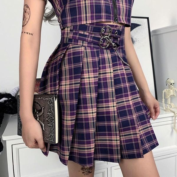 vintage high waist skirts harajuku colorful plaid pleated streetwear with chain hip hop punk fashion party cosplay skirt, Black
vintage high waist skirts harajuku colorful plaid pleated streetwear with chain hip hop punk fashion party cosplay skirt, Black