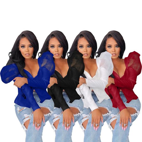 women's t-shirt women solid mesh puff full sleeve v-neck sheath elastic office lady high streetwear fashion clothing 2021, White
women's t-shirt women solid mesh puff full sleeve v-neck sheath elastic office lady high streetwear fashion clothing 2021, White