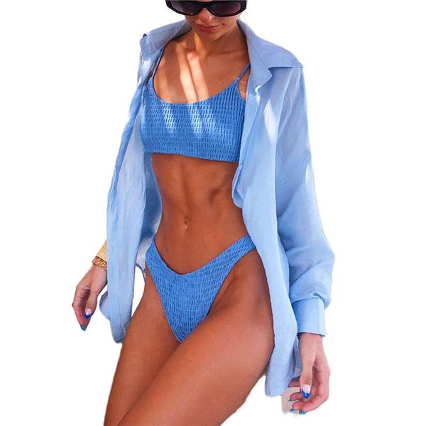 women's swimwear 2021 swimsuit cover up women sun-proof blouse solid color long sleeves single-breasted shirt bathing suit ups, White;black
women's swimwear 2021 swimsuit cover up women sun-proof blouse solid color long sleeves single-breasted shirt bathing suit ups, White;black