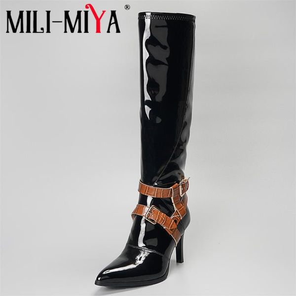 boots mili-miya brand design women microfiber knee high thin heels zipper solid color riding shoes for ladies size 34-41, Black
boots mili-miya brand design women microfiber knee high thin heels zipper solid color riding shoes for ladies size 34-41, Black