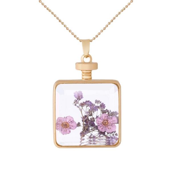 pendant necklaces square wishing bottle crystal necklace gold long chain purple flower glass women's fashion jewelry, Silver 
pendant necklaces square wishing bottle crystal necklace gold long chain purple flower glass women's fashion jewelry, Silver