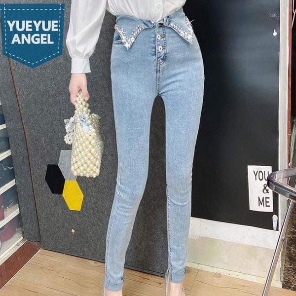 design crystal high waist single breasted skinny jeans women elastic denim pencil pants female street push up women's, Blue
design crystal high waist single breasted skinny jeans women elastic denim pencil pants female street push up women's, Blue