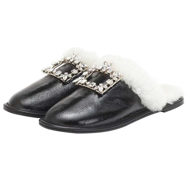 rhinestone fur slippers women round toe diamond buckle wool flat shoes woman mules autumn, Black
rhinestone fur slippers women round toe diamond buckle wool flat shoes woman mules autumn, Black