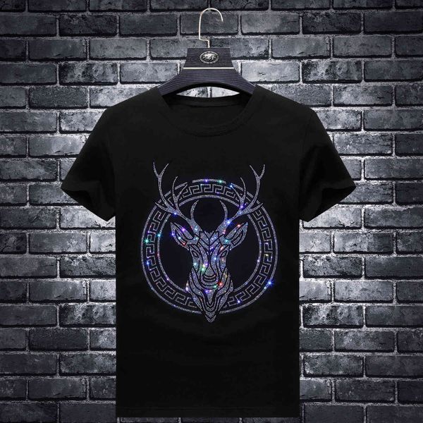 fashion t shirt european summer short sleeve men's modal drill thin ice deer head trend round neck half shirt, White;black
fashion t shirt european summer short sleeve men's modal drill thin ice deer head trend round neck half shirt, White;black
