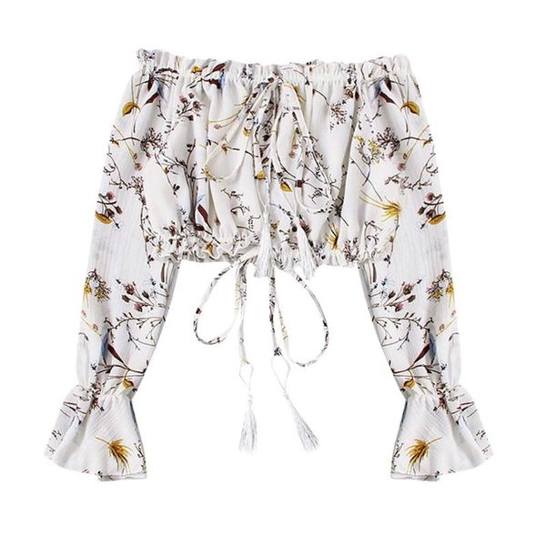 women's t-shirt off shoulder chiffon shirt women summer long sleeve blouse floral printing tunic drawsting short shirts, White
women's t-shirt off shoulder chiffon shirt women summer long sleeve blouse floral printing tunic drawsting short shirts, White