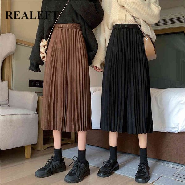 high waist suede women pleated skirts autumn winter solid fashionable buttons elegant long female saia 210428, Black
high waist suede women pleated skirts autumn winter solid fashionable buttons elegant long female saia 210428, Black