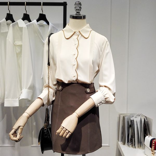 spring new elegant blouse fashion long sleeve shirt for women all-match slimming solid colour straight polo collar blusas, White
spring new elegant blouse fashion long sleeve shirt for women all-match slimming solid colour straight polo collar blusas, White