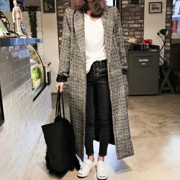 winter autumn elegant women korean office lady long plaid coat loose oversized warm wool blends overcoat casual trench coat1 women's, Black
winter autumn elegant women korean office lady long plaid coat loose oversized warm wool blends overcoat casual trench coat1 women's, Black