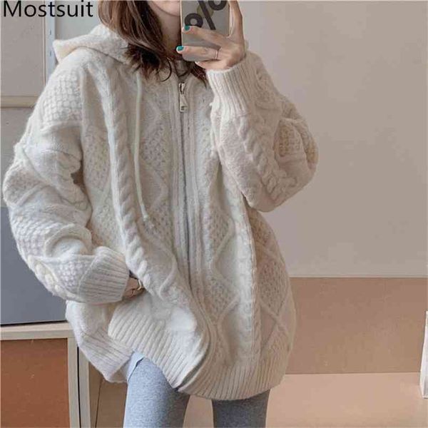 thick warm twisted knitted hooded sweater coat women long sleeve loose fashion casual female cardigan spring 210513, White;black
thick warm twisted knitted hooded sweater coat women long sleeve loose fashion casual female cardigan spring 210513, White;black