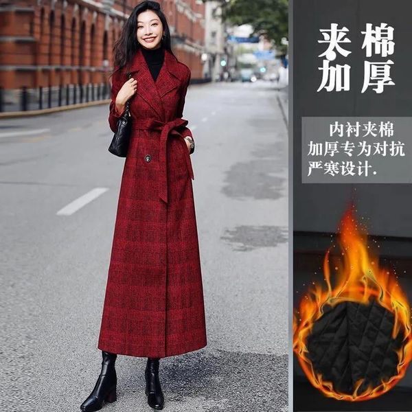 women's wool & blends women woolen red plaid jacket 2021 coat female suit collar temperament slim over the knee lace a524, Black
women's wool & blends women woolen red plaid jacket 2021 coat female suit collar temperament slim over the knee lace a524, Black