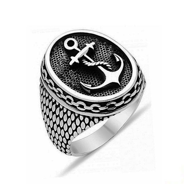 punk ring titanium steel polished navy anchor men's ringb5rv, Golden;silver