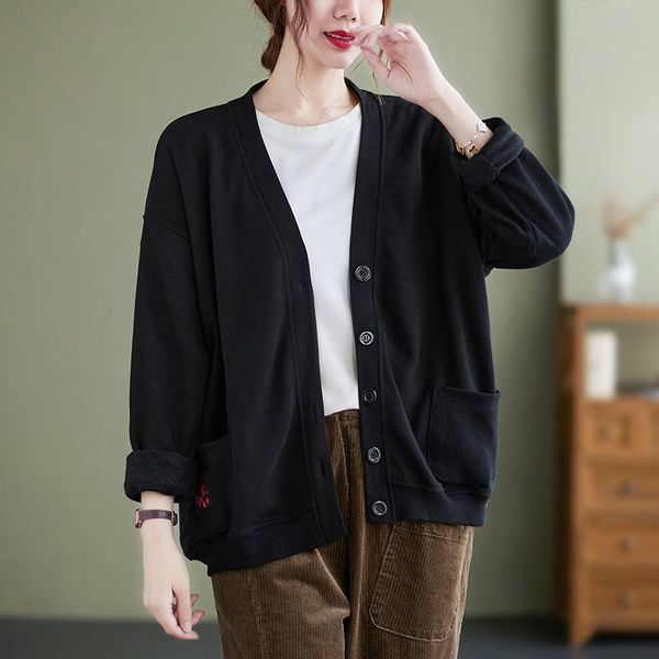 women's knits & tees knitted cardigan solid color long sleeve v-neck spring autumn women literary loose casual female, White
women's knits & tees knitted cardigan solid color long sleeve v-neck spring autumn women literary loose casual female, White