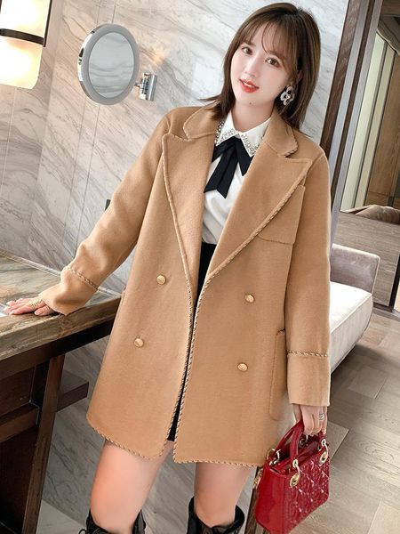 woven edge suit women's autumn/winter long straight double coat plus sizes large size two piece pants, White
woven edge suit women's autumn/winter long straight double coat plus sizes large size two piece pants, White