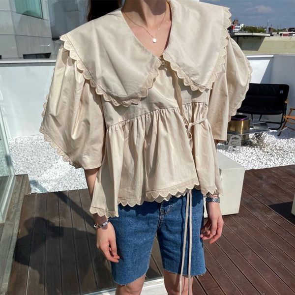 women's blouses & shirts lace stitching doll collar one-piece puff sleeve shirt blouse women, White
women's blouses & shirts lace stitching doll collar one-piece puff sleeve shirt blouse women, White