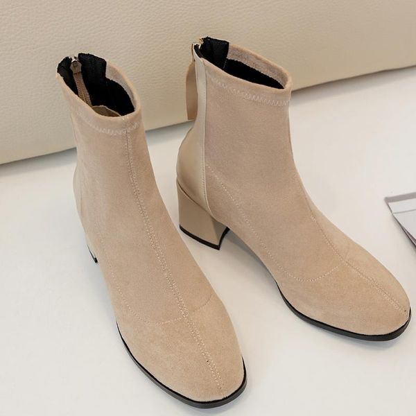 boots 2021 fashion women spring autumn high-heel womens beige western girls casual shoes comfortable, Black