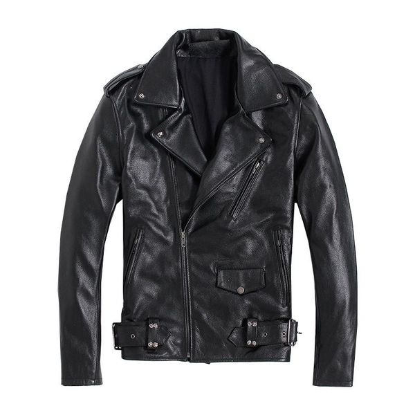men's genuine first layer cowhide leather slim short motorcycle jacket coat punk plus size clothing & faux, Black
men's genuine first layer cowhide leather slim short motorcycle jacket coat punk plus size clothing & faux, Black
