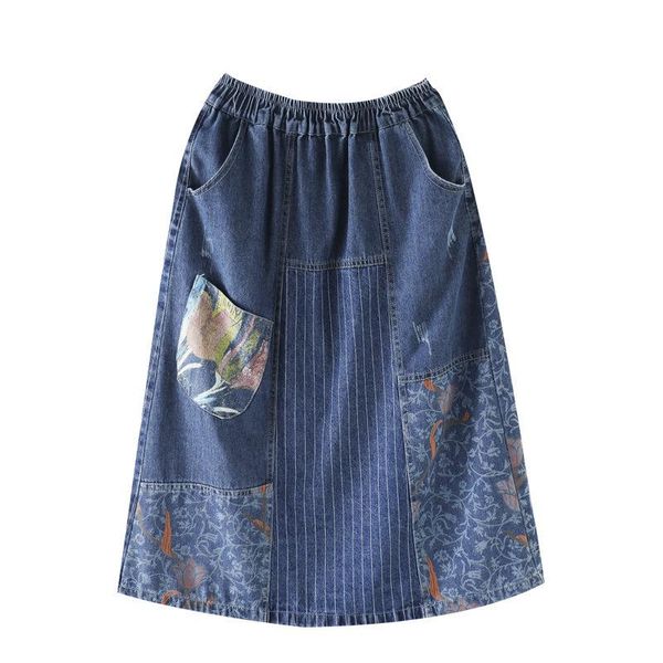 skirts 2021 retro art print stitching skirt for women mid-length female high waist summer a-line casual thin denim femme k205, Black
skirts 2021 retro art print stitching skirt for women mid-length female high waist summer a-line casual thin denim femme k205, Black