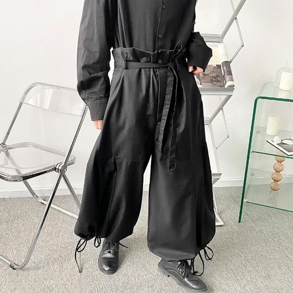 men's pants spring stereo trouser leg drawstring classic personality dark high waist large size casual straight halon, Black
men's pants spring stereo trouser leg drawstring classic personality dark high waist large size casual straight halon, Black