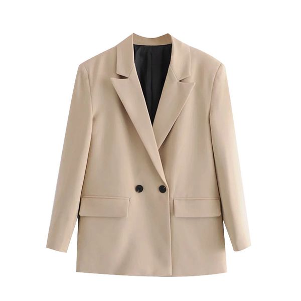 women fashion double breasted loose fitting blazer coat vintage long sleeve pockets female outerwear chic, White;black
women fashion double breasted loose fitting blazer coat vintage long sleeve pockets female outerwear chic, White;black