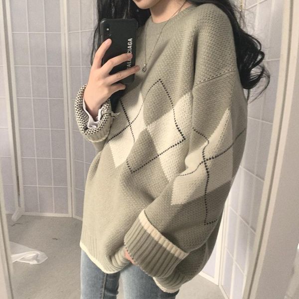 women's sweaters women argyle autumn winter pullovers long sleeve o-neck loose knitted casual vintage jumper sueter mujer, White;black
women's sweaters women argyle autumn winter pullovers long sleeve o-neck loose knitted casual vintage jumper sueter mujer, White;black