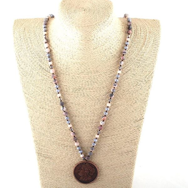 pendant necklaces fashion bohemian tribal jewelry 6mm natural stones and crystal long knotted metal disco women necklace, Silver
pendant necklaces fashion bohemian tribal jewelry 6mm natural stones and crystal long knotted metal disco women necklace, Silver