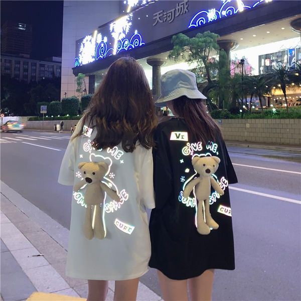 cotton short-sleeved female reflective back bear doll t-shirt for girlfriends summer loose mid-length lovers women's, White
cotton short-sleeved female reflective back bear doll t-shirt for girlfriends summer loose mid-length lovers women's, White