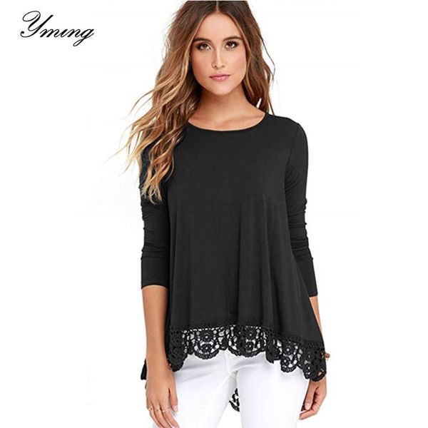 women's t-shirt yming pure color round neck short sleeve lace stitching pullover loose clothing, White
women's t-shirt yming pure color round neck short sleeve lace stitching pullover loose clothing, White
