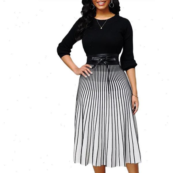 spring casual plus size womens dresses slim patchwork striped office elegant long party with pu belt, Black;gray
spring casual plus size womens dresses slim patchwork striped office elegant long party with pu belt, Black;gray