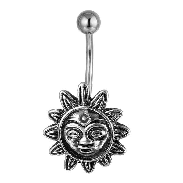d0733 sun-face silver black belly navel stud 
d0733 sun-face silver black belly navel stud