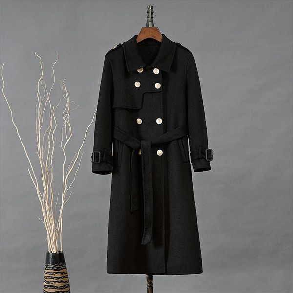 women's wool & blends 2021 women winter long solid color woolen jackets female double-faced coats ladies slim double breasted outwear q, Black
women's wool & blends 2021 women winter long solid color woolen jackets female double-faced coats ladies slim double breasted outwear q, Black