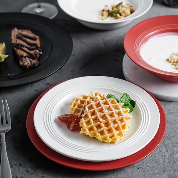 dishes & plates ceramic tableware western-style nordic minimalist style matte black and white red round flat plate western steak
dishes & plates ceramic tableware western-style nordic minimalist style matte black and white red round flat plate western steak