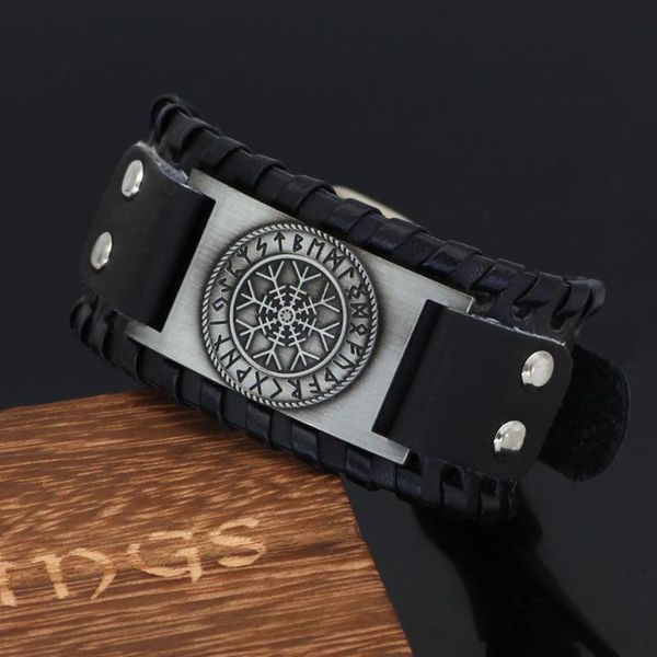 link, chain viking compass vegvisir leather bracelet jewelry for men women with valknut gift bag, Black
link, chain viking compass vegvisir leather bracelet jewelry for men women with valknut gift bag, Black