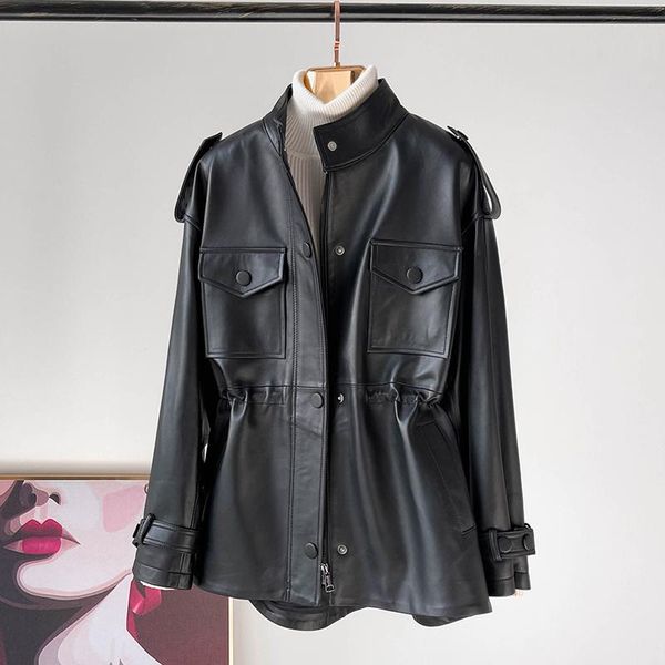 women's leather & faux tajiyane women genuine jacket real sheepskin coat 2021 female midi long slim outwear spring fashion clothes pele, Black
women's leather & faux tajiyane women genuine jacket real sheepskin coat 2021 female midi long slim outwear spring fashion clothes pele, Black