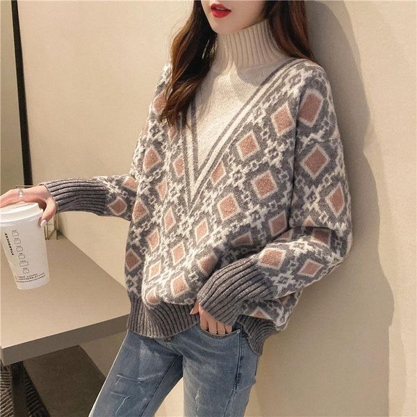 women's sweaters 2021 retro turtleneck padded autumn winter plus size loose fashion sweater women oversized korean, White;black
women's sweaters 2021 retro turtleneck padded autumn winter plus size loose fashion sweater women oversized korean, White;black