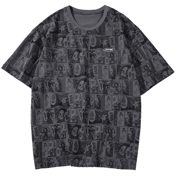 men's t-shirts 2021 summer cartoon printed short-sleeved t-shirt loose fashion brand menswear, White;black 
men's t-shirts 2021 summer cartoon printed short-sleeved t-shirt loose fashion brand menswear, White;black