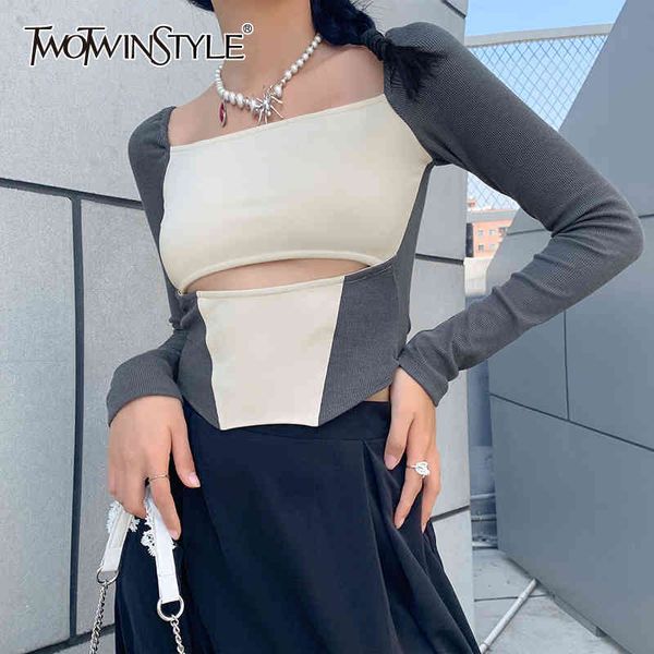 twowinsyle vintage hit color shirt for women square collar long sleeve hollow out casual slim shirts female spring fashion 210524, White
twowinsyle vintage hit color shirt for women square collar long sleeve hollow out casual slim shirts female spring fashion 210524, White