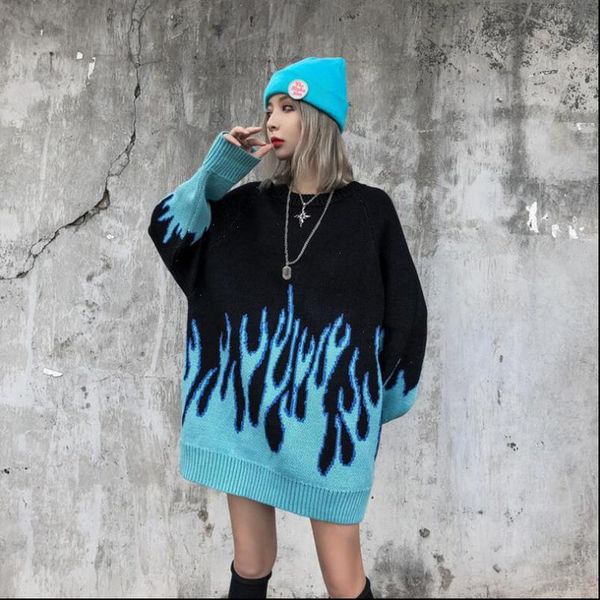 autumn and winter japanese harajuku womens sweatshirt korean loose knitted blue flame men women hip hop streetwear o neck pullover, Black
autumn and winter japanese harajuku womens sweatshirt korean loose knitted blue flame men women hip hop streetwear o neck pullover, Black