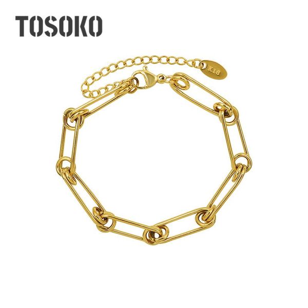 link, chain tosoko stainless steel jewelry paper clip bracelet women's fashion pin bse245, Black
link, chain tosoko stainless steel jewelry paper clip bracelet women's fashion pin bse245, Black