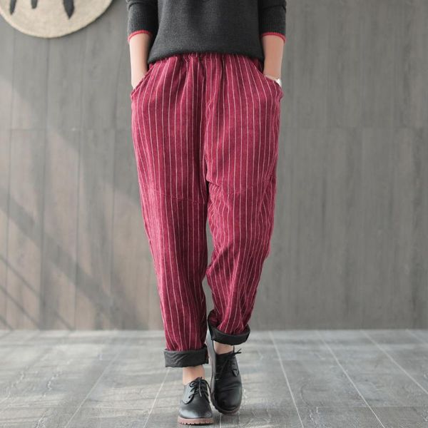 women's pants & capris winter retro women loose large size padded elastic waist pocket striped casual female corduroy blended trousers, Black;white
women's pants & capris winter retro women loose large size padded elastic waist pocket striped casual female corduroy blended trousers, Black;white
