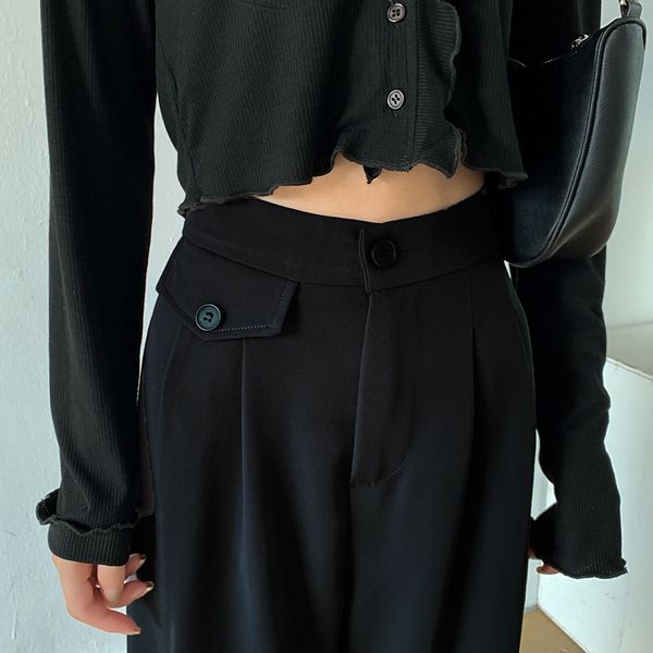 capris Ladies tall black streetwear gray fashion 2021 spring wide leg pants woman d978, Black;white
capris Ladies tall black streetwear gray fashion 2021 spring wide leg pants woman d978, Black;white